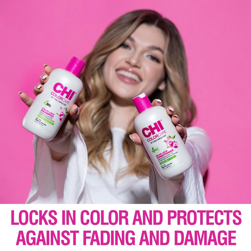 CHI ColorCare Color Lock Shampoo, textura cremosa en primer plano, sensorial y suave para color.