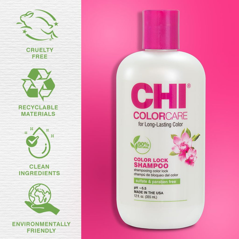 CHI ColorCare Color Lock Shampoo, cabello con brillo natural y color más vivaz.