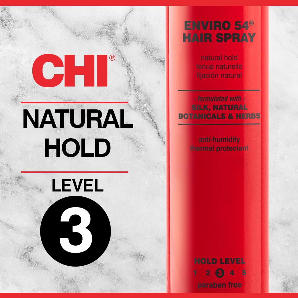 CHI Enviro 54 hairspray dispersion after styling for lasting finish