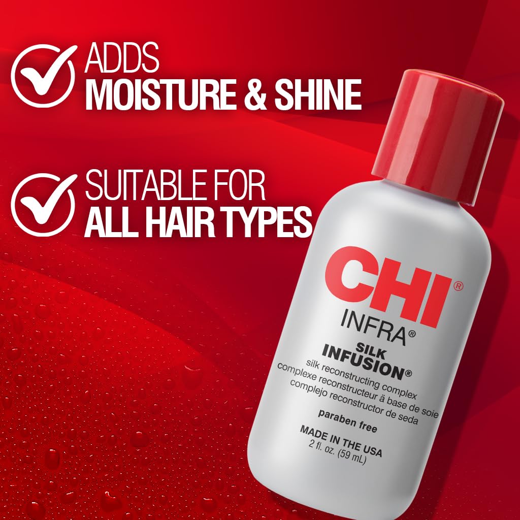 CHI Infra Silk Infusion protege el cabello del calor de plancha y secador