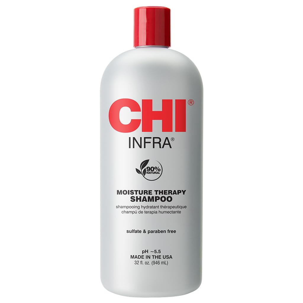 CHI Infra Shampoo, botella detalle, hidrata y protege el cabello dañado por calor