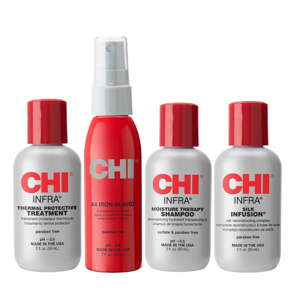 CHI Infra Shampoo bottle improves moisture balance for smoother hair