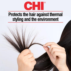 CHI Infra Silk Infusion bottle cap demonstrates easy dispensing for quick styling prep.