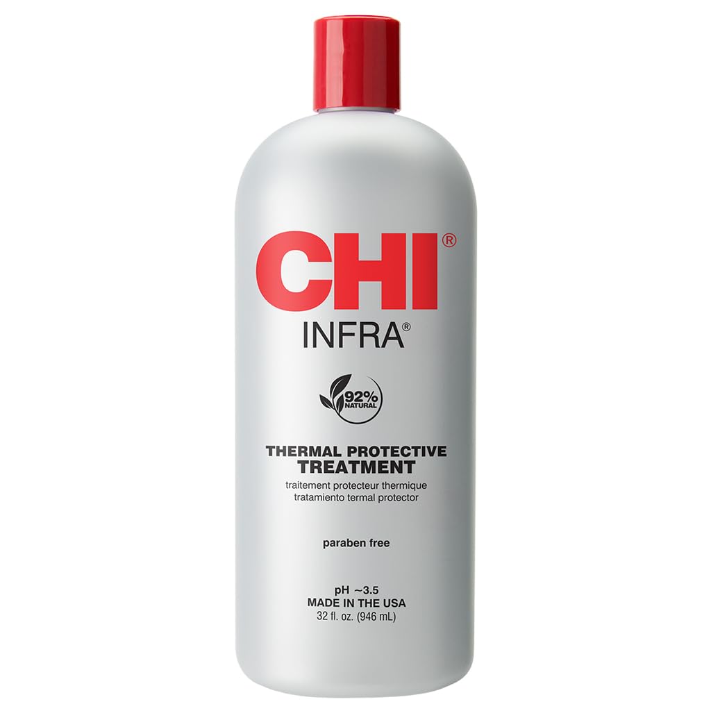 CHI Infra Thermal Treatment bottle closeup showcasing color protection and shine benefits.
