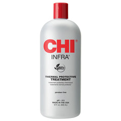 CHI Infra Thermal Treatment bottle closeup showcasing color protection and shine benefits.