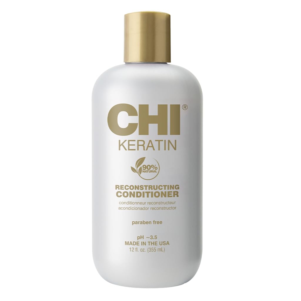 CHI Keratin Acondicionador Reconstrucción: botella que sugiere hidratación profunda y fortalecimiento del cabello