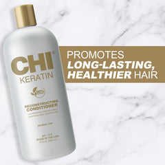 CHI Keratin Reconstructing Conditioner being applied to damaged hair for moisture