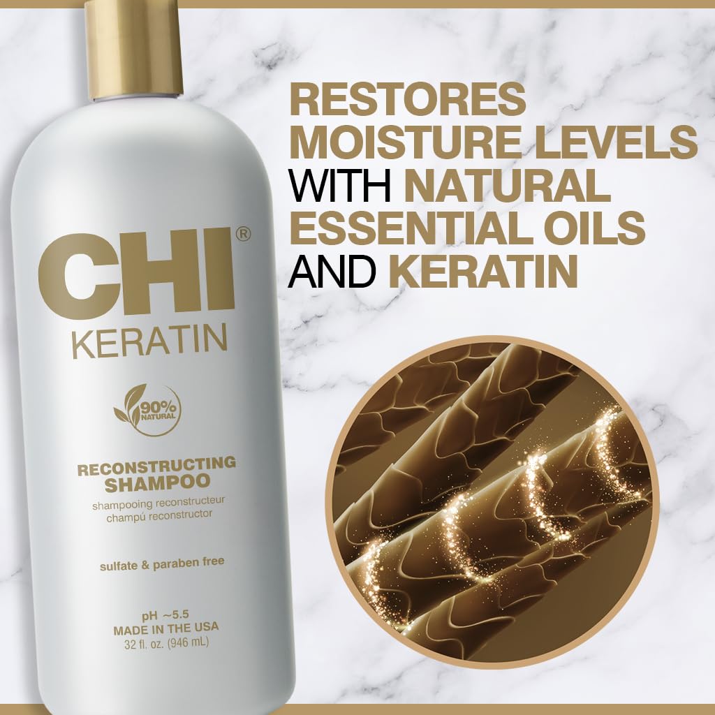 CHI Keratin Reconstructing Shampoo lather demonstrates gentle cleansing and keratin care