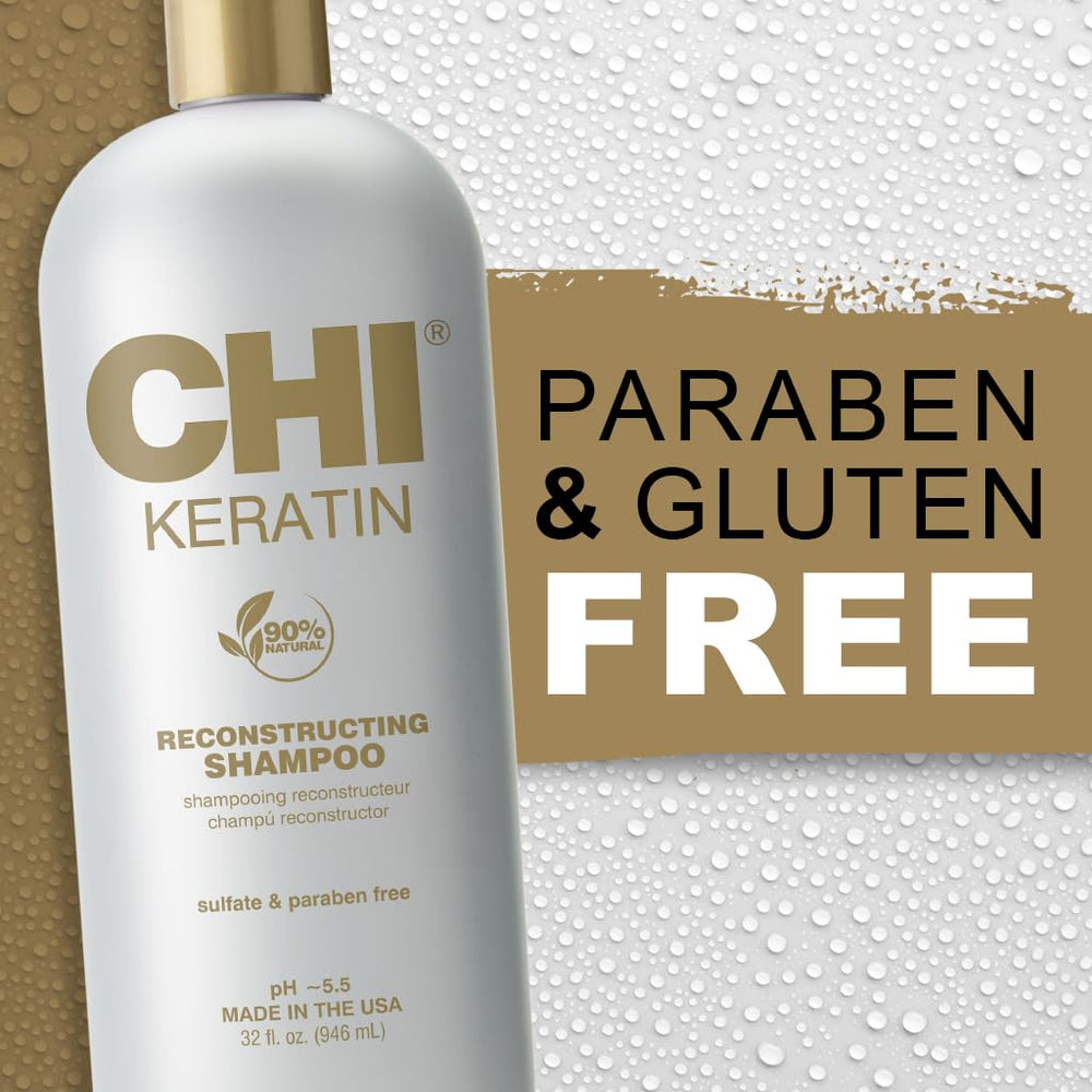 CHI Keratin Reconstructing Shampoo shine shot shows smoother, more elastic hair