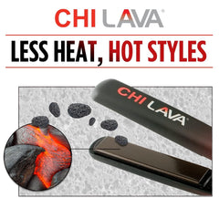 CHI Lava Ceramic 1-Inch Flat Iron heat settings image suggesting lower temperatures for gentler styling