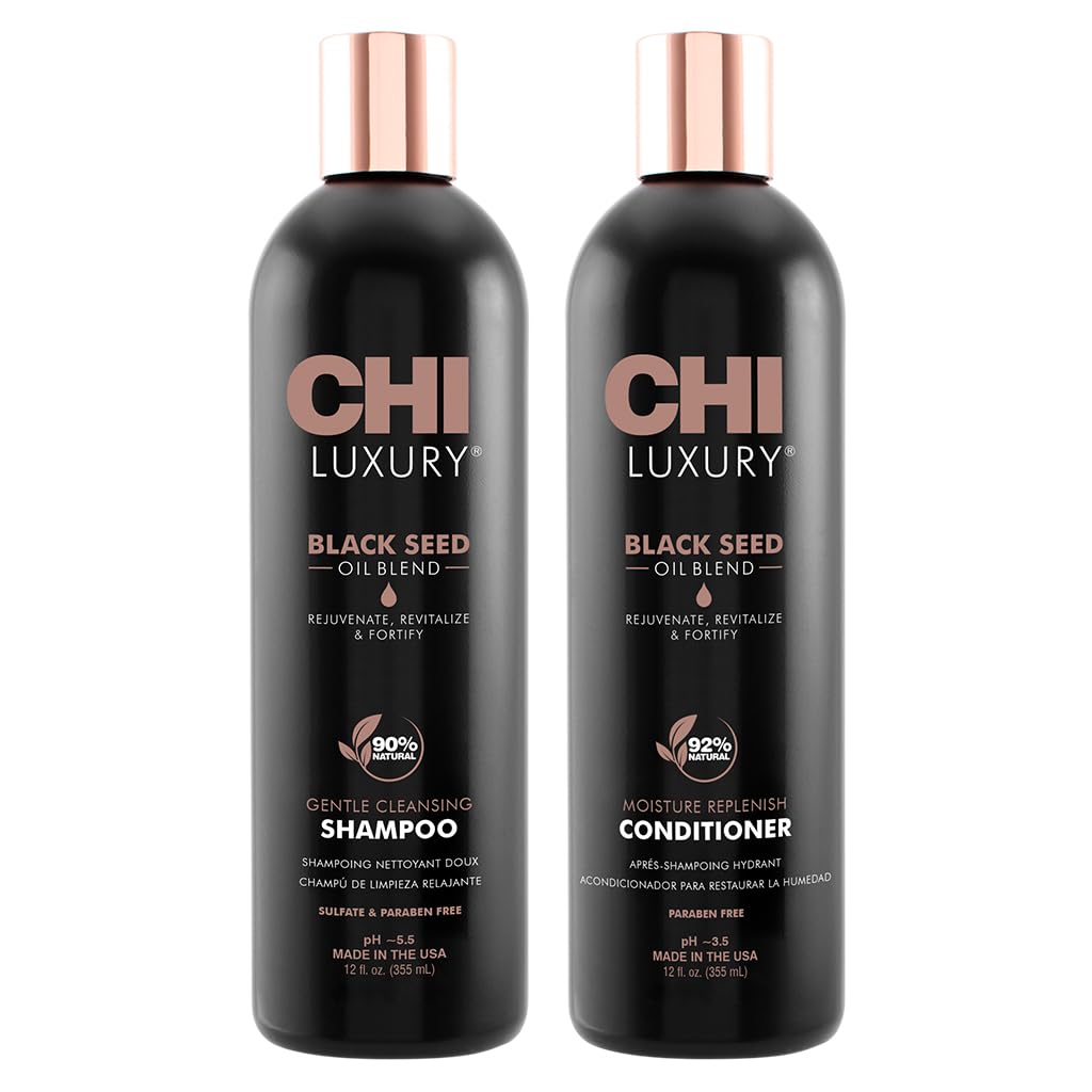 CHI Luxury Black Seed Oil Shampoo bottle front view promotes shine and body