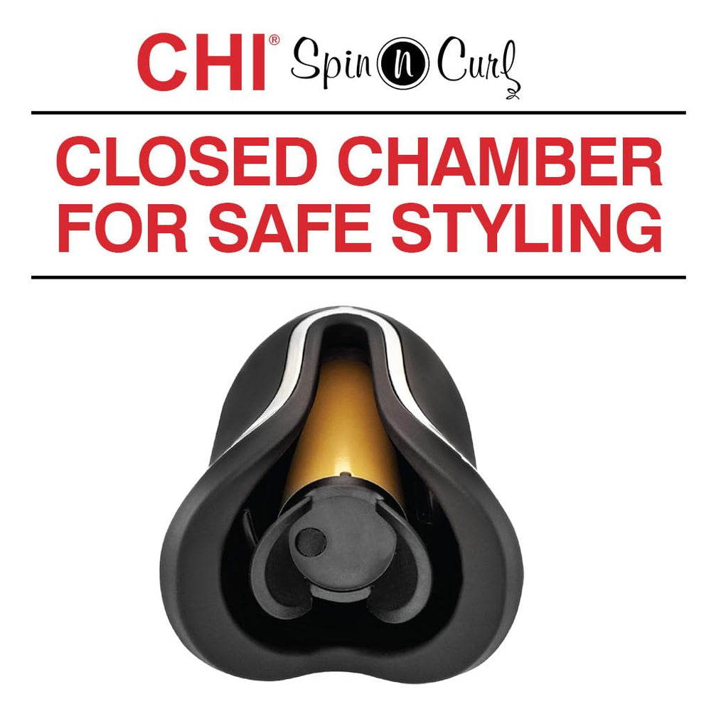 CHI Spin N Curl curl chamber in action demonstrates consistent curls with even heat