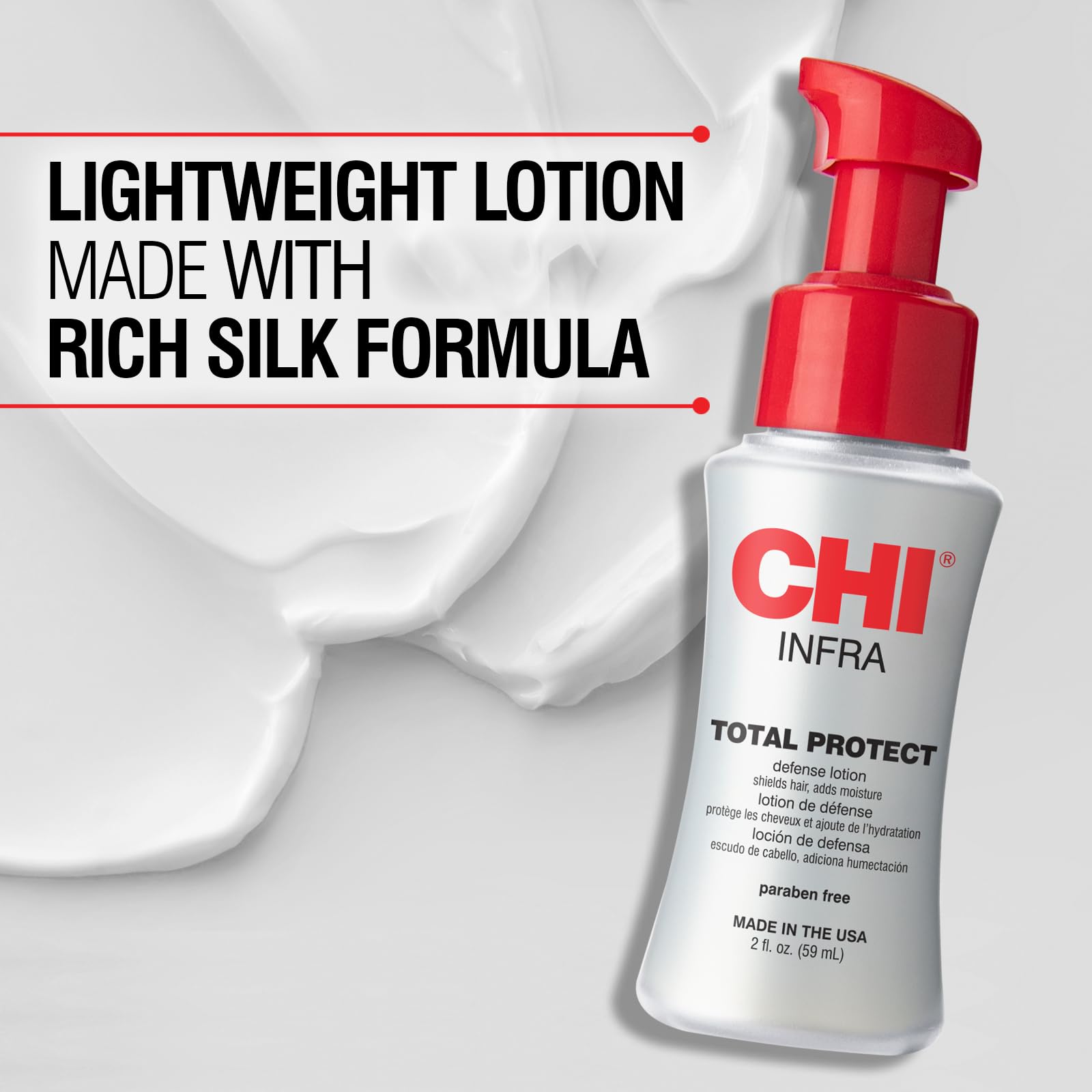 CHI Total Protect Defense Lotion application on hair shows even distribution from roots to ends.
