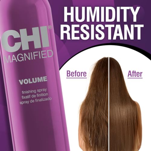 CHI Magnified Volume Finishing Hair Spray, aplicación en mano para control flexible.