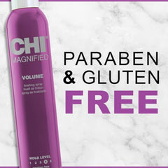 CHI spray realza brillo y cuerpo en el cabello.