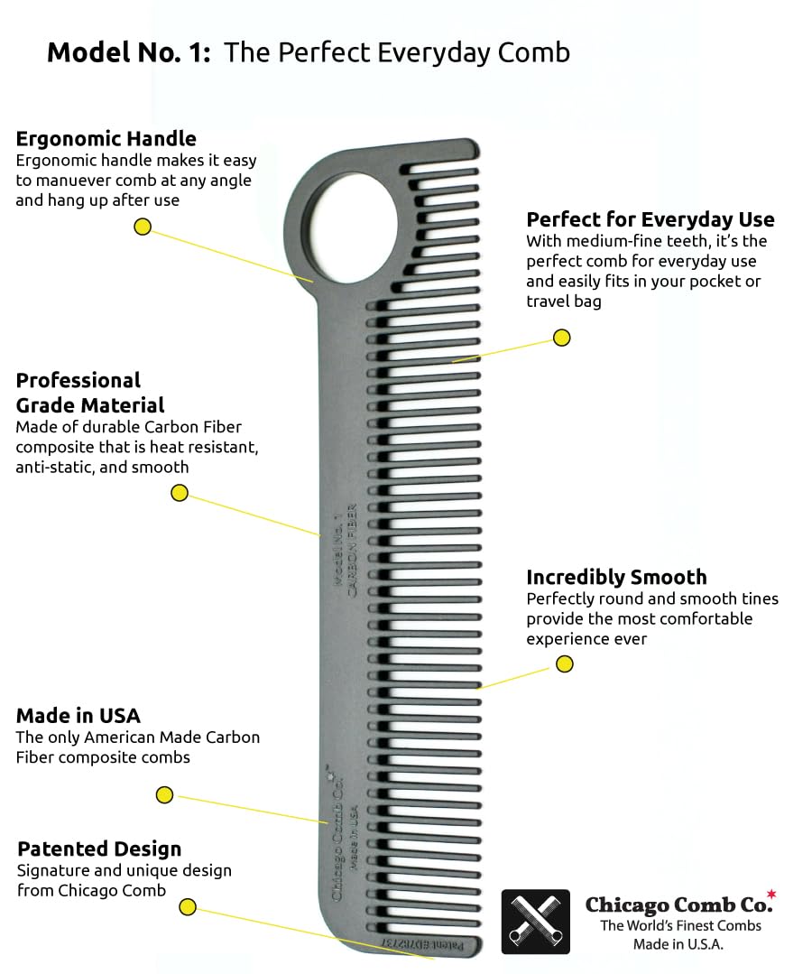 Chicago Comb Model 1 smooth surface delivers comfortable brushing across hair types.