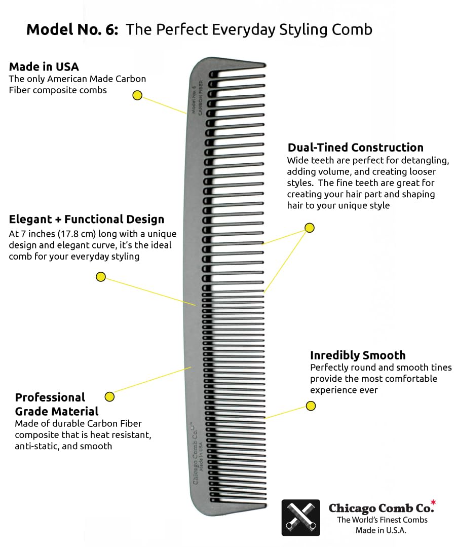 Chicago Comb Model 6 durable carbon fiber for lasting styling