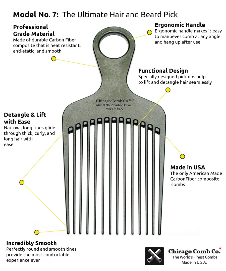 Chicago Comb Model 7 carbon fiber pick smooth glide during detangling