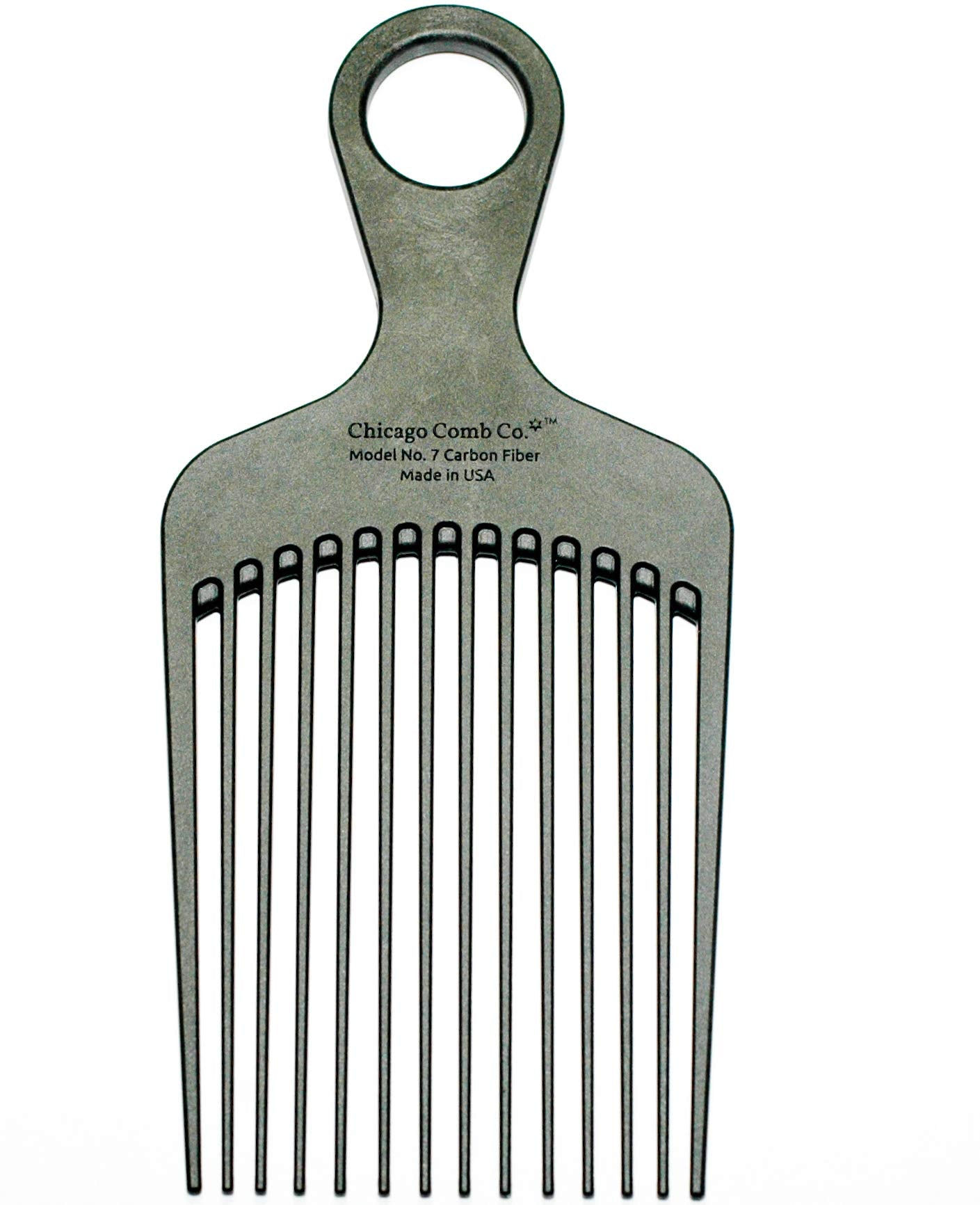 Chicago Comb Model 7 carbon fiber pick gliding through long curly hair for detangling