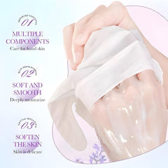 Chicwe Lavender hand mask glove in-use demonstrates quick absorption and hydration.