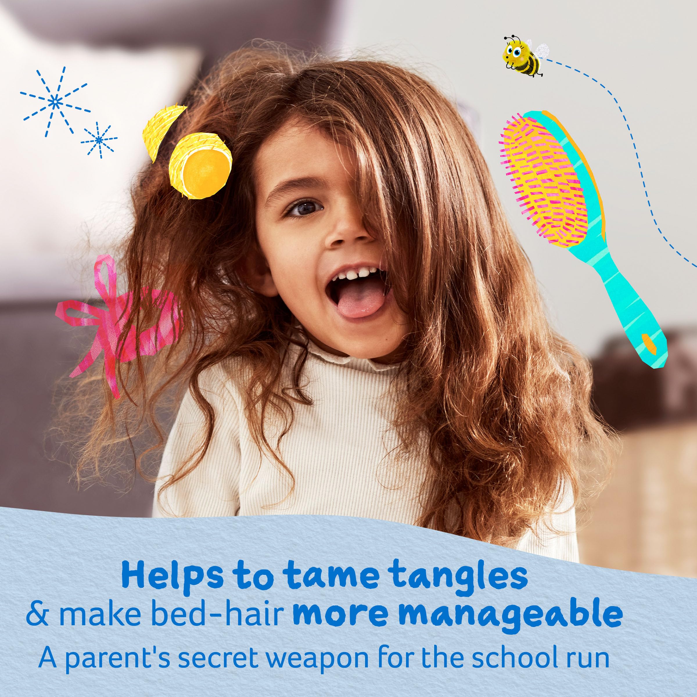 Childs Farm Kids Hair Detangler bottle pour for quick school morning detangling.