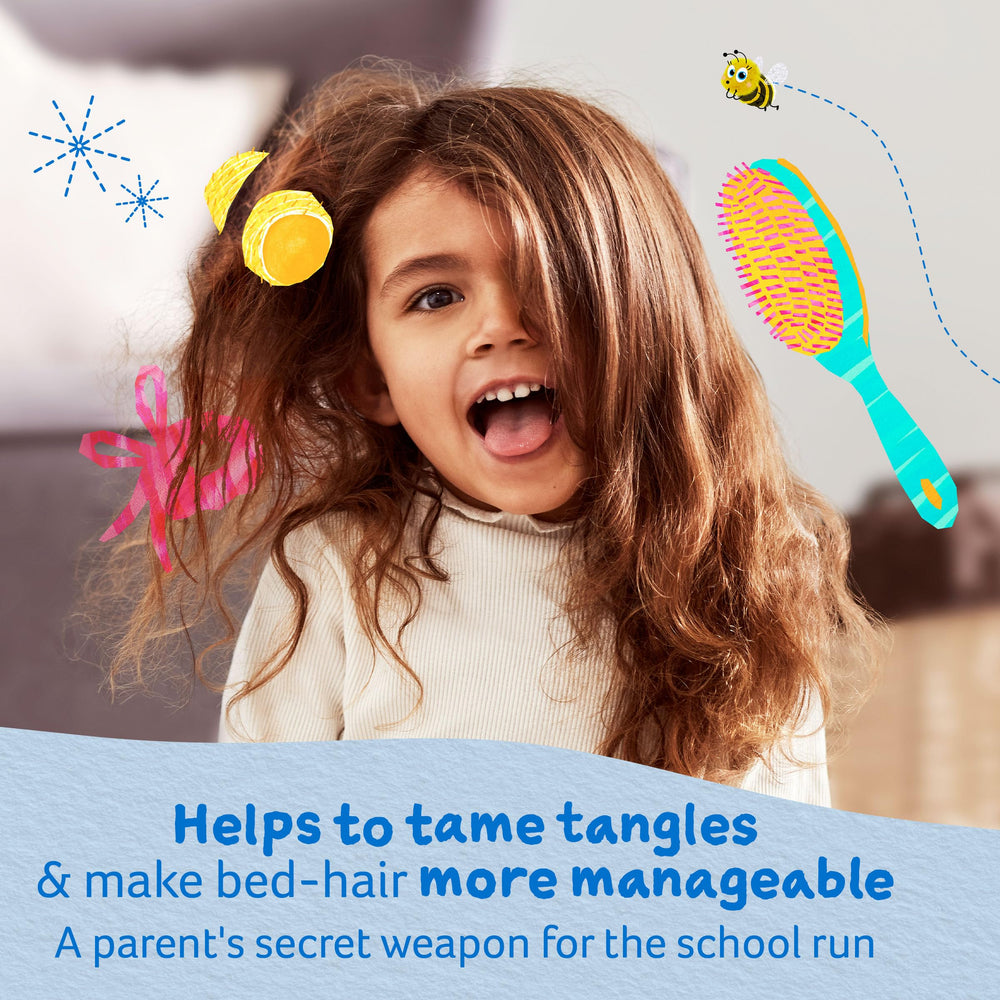 Childs Farm Kids Hair Detangler bottle pour for quick school morning detangling.