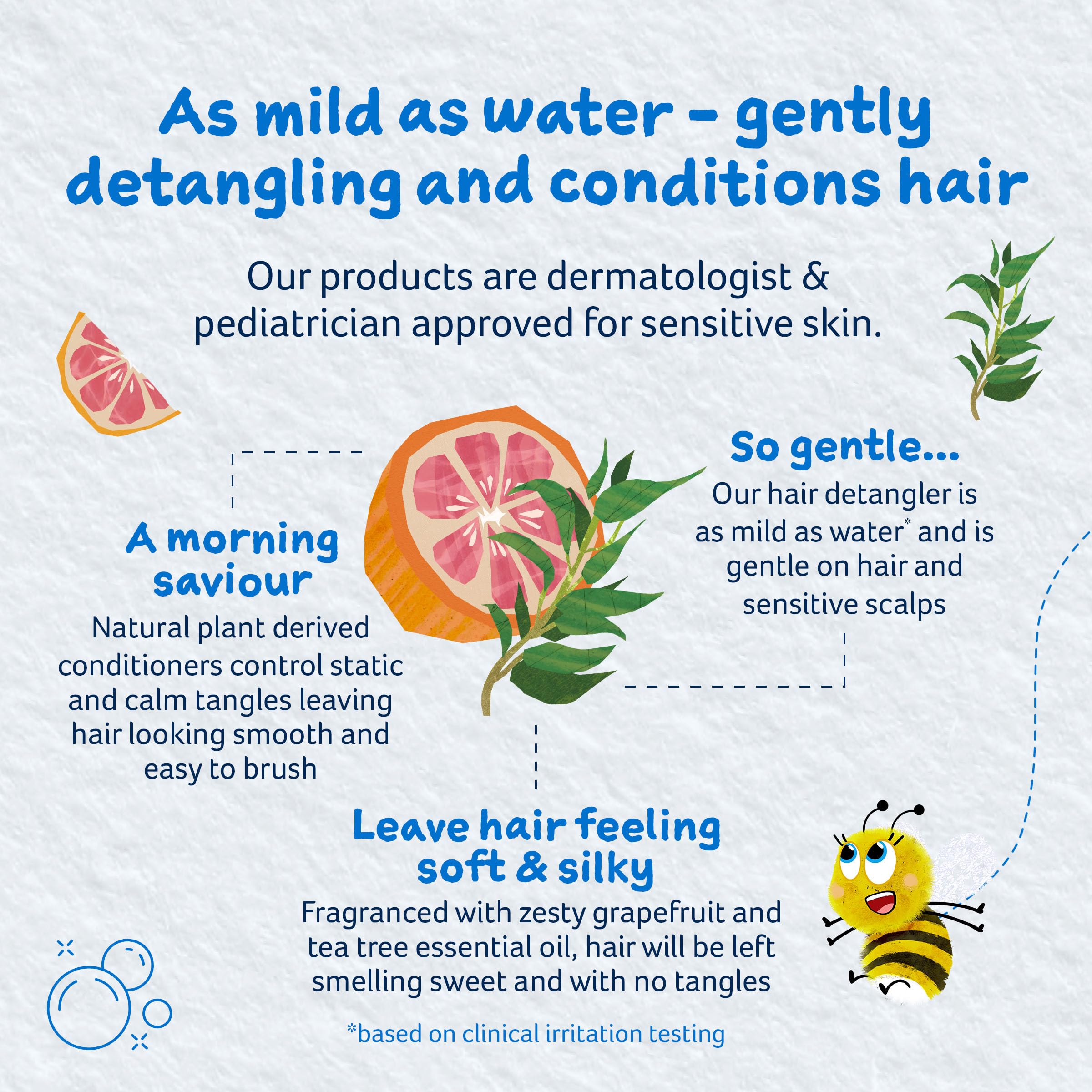 Childs Farm Kids Hair Detangler applied on dry hair during morning routine.