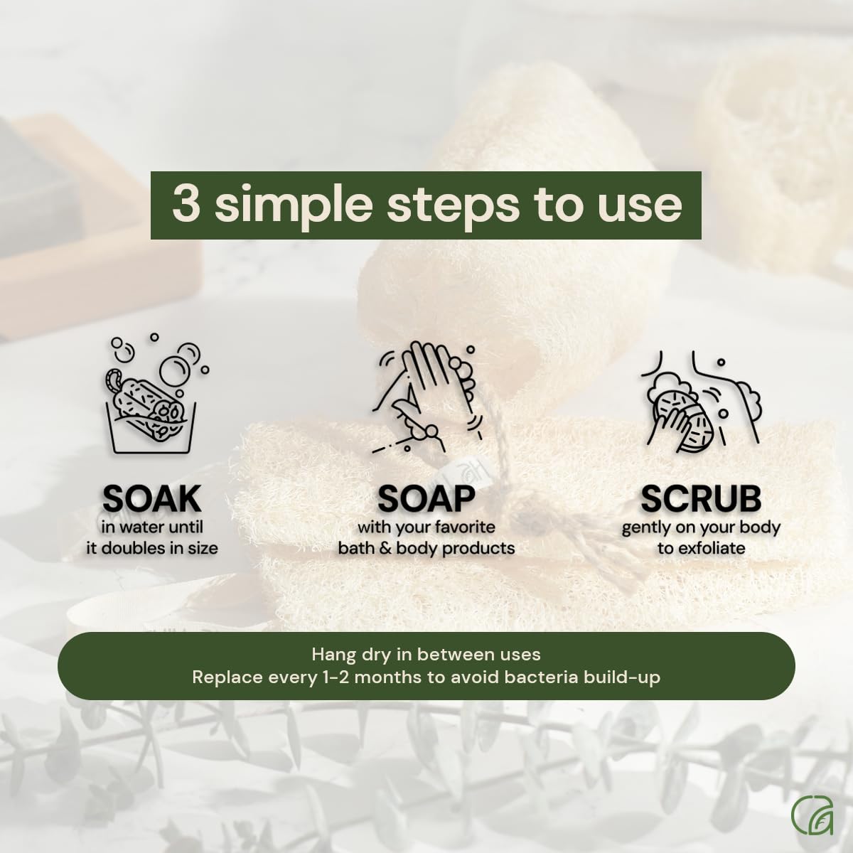 Chill Ah Green Glow loofah held in hand for everyday use.