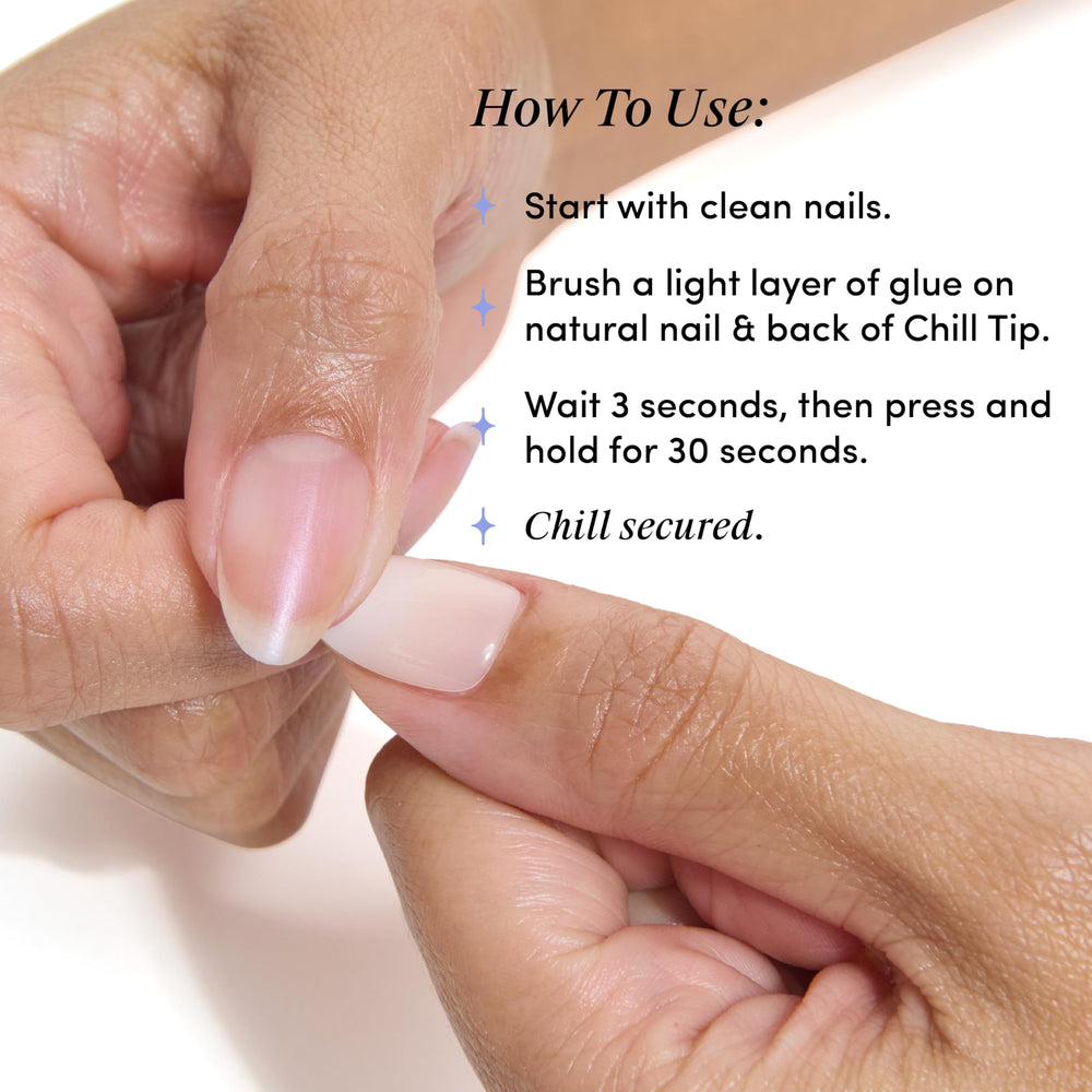 Chillhouse press-on nails back-of-tip application showcases quick secure hold