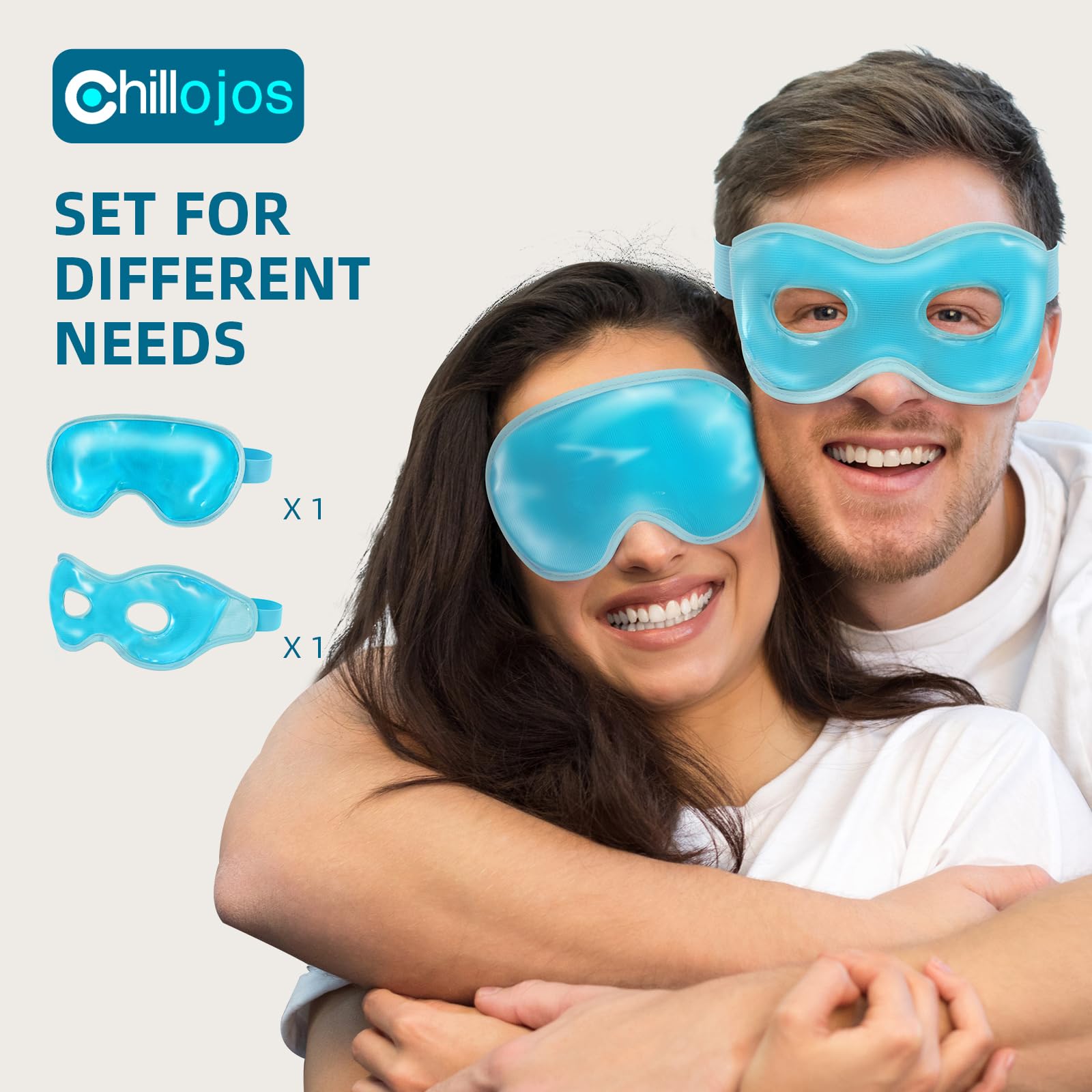 Chillojos 2 Pack cooling eye mask with Velcro fit for secure wear.