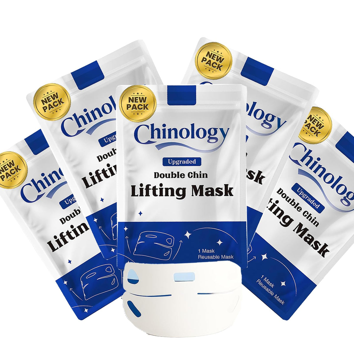 Chinology Double Chin Lifting Mask packaging highlights a reusable, eco-friendly design for daily use.