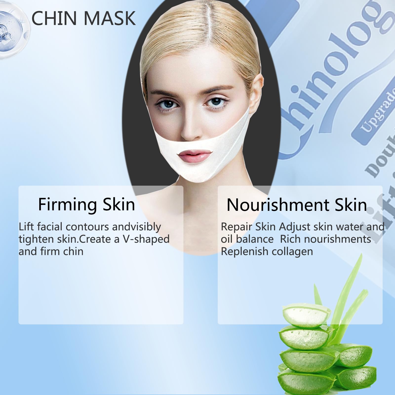 Chinology Double Chin Lifting Mask worn during a routine, suggesting a quick pamper session.