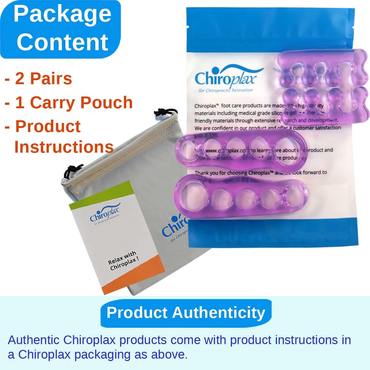 Chiroplax ballet and yoga toe exercisers aid gentle foot stretches.