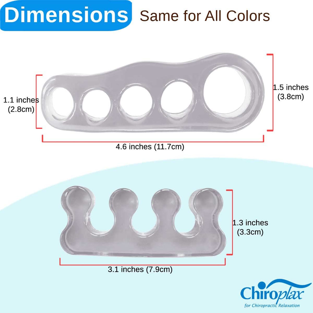 Chiroplax overlapping-toe stretchers support daily toe alignment routines.