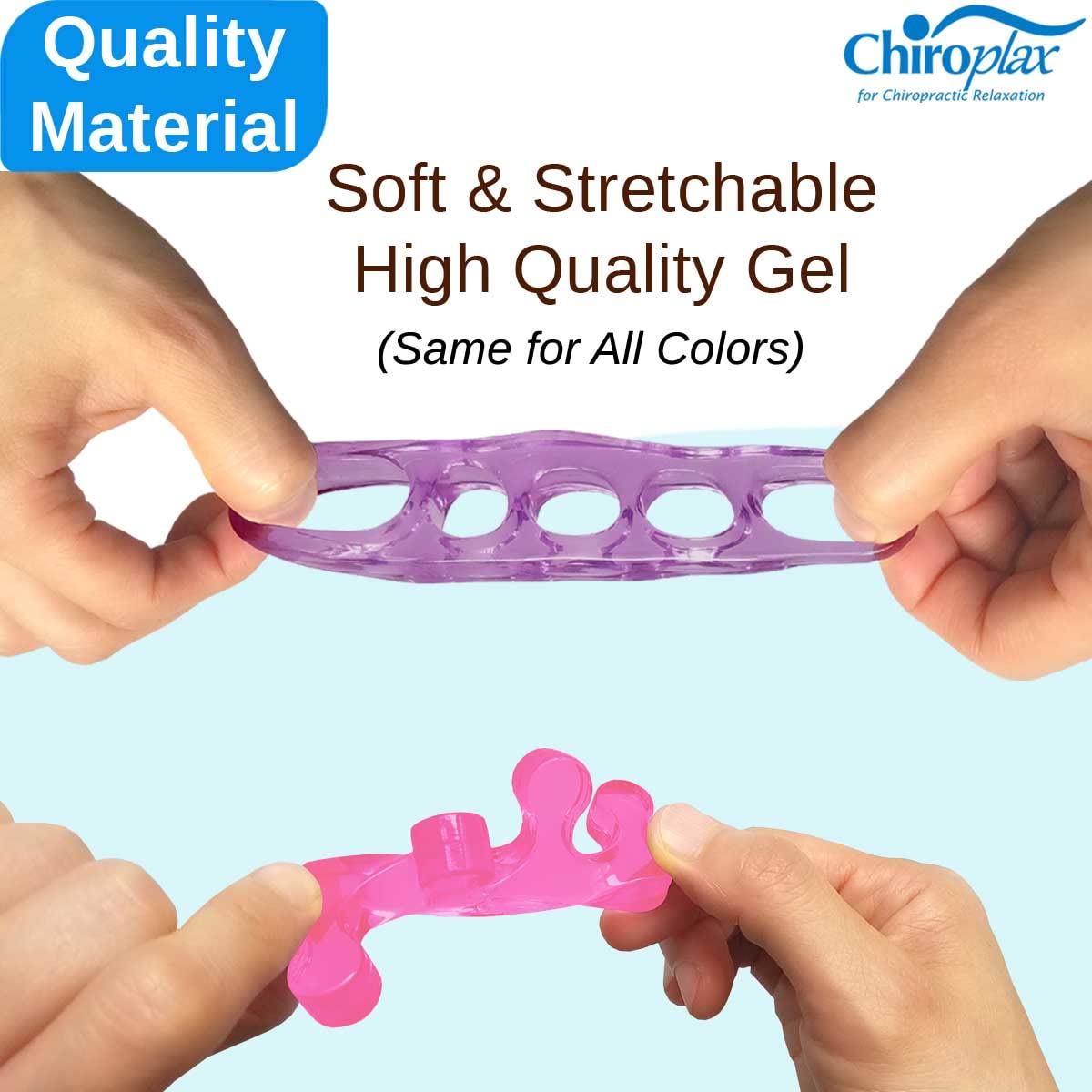 Chiroplax silicone gel toe spacers provide soft support for bunionette alignment.