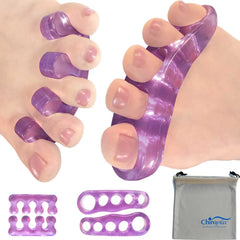 Chiroplax lavender toe separators and stretchers for gentle at-home toe alignment.