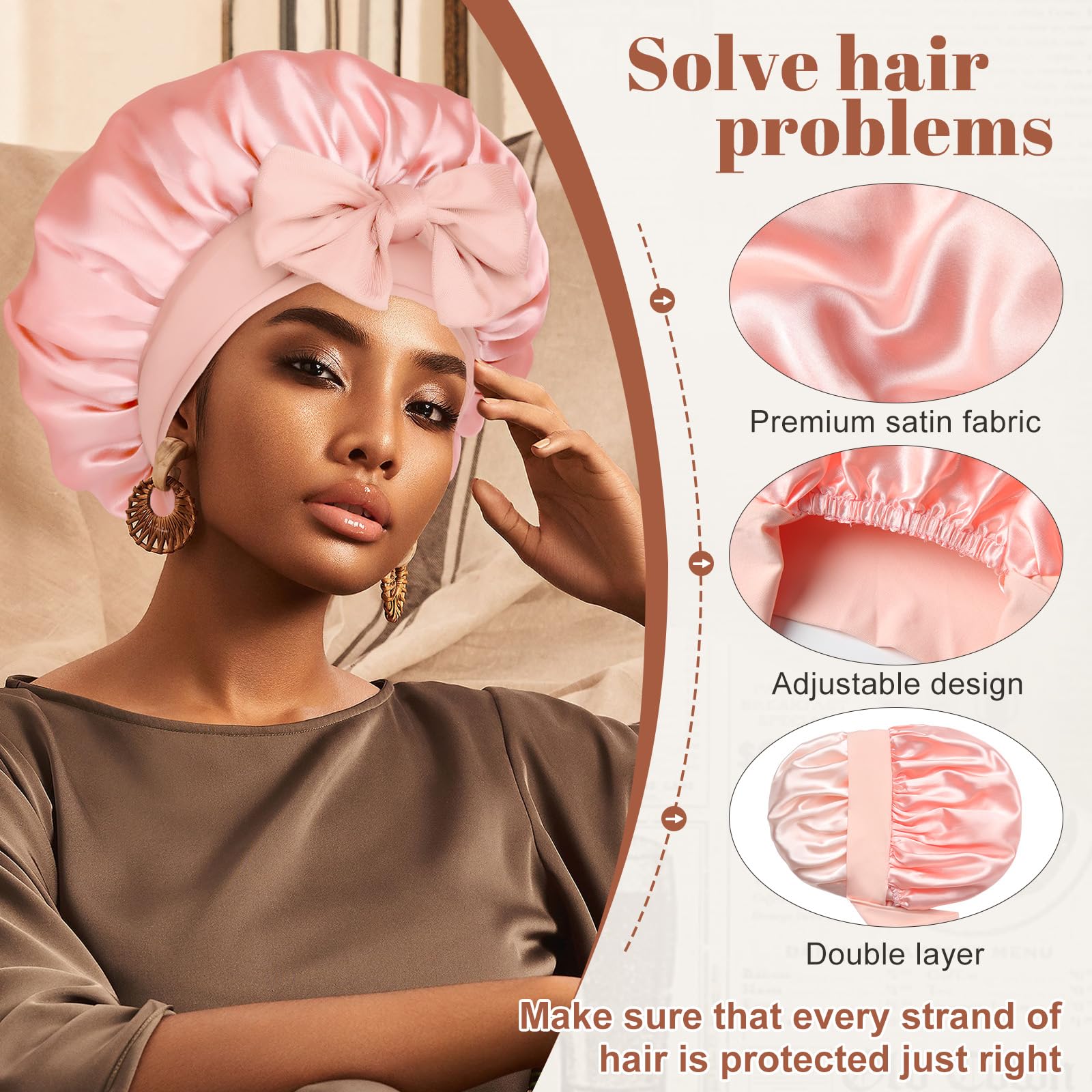 CHLINS bonete satén para dormir, doble capa visible protege el cabello ligero.