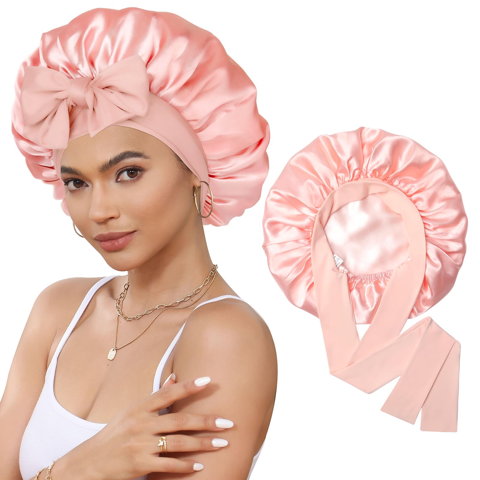 CHLINS bonete de satén para dormir en plano, protege el cabello durante la noche.