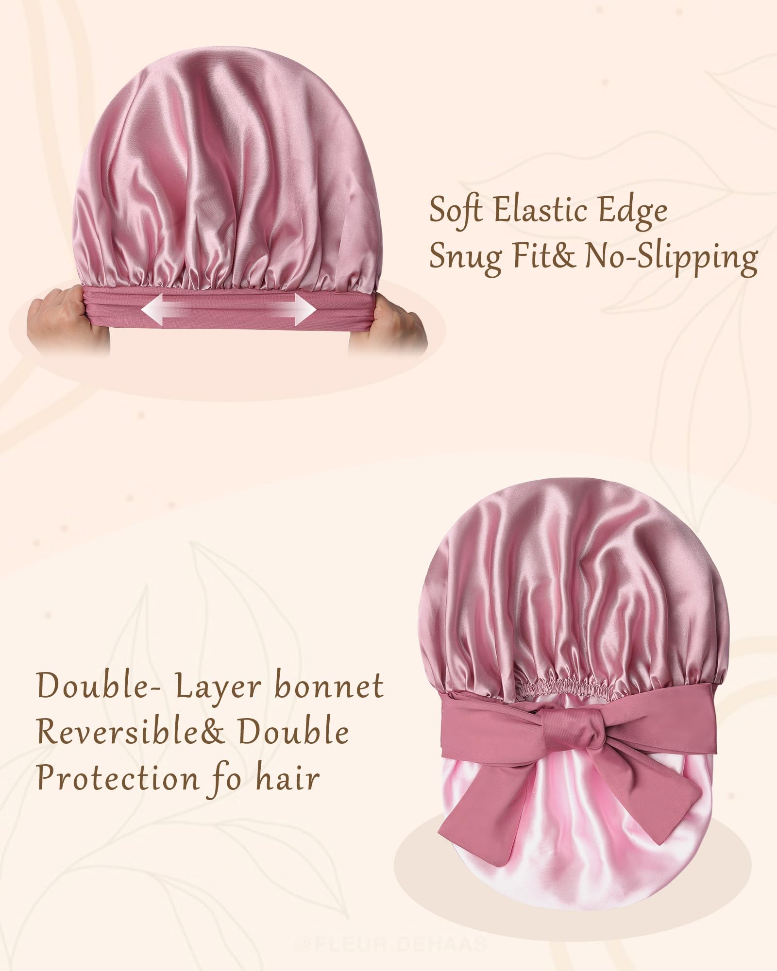 CHLINS double-layer satin bonnet outside view with durable elastic-band.