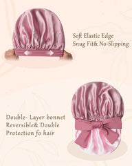 CHLINS double-layer satin bonnet outside view with durable elastic-band.