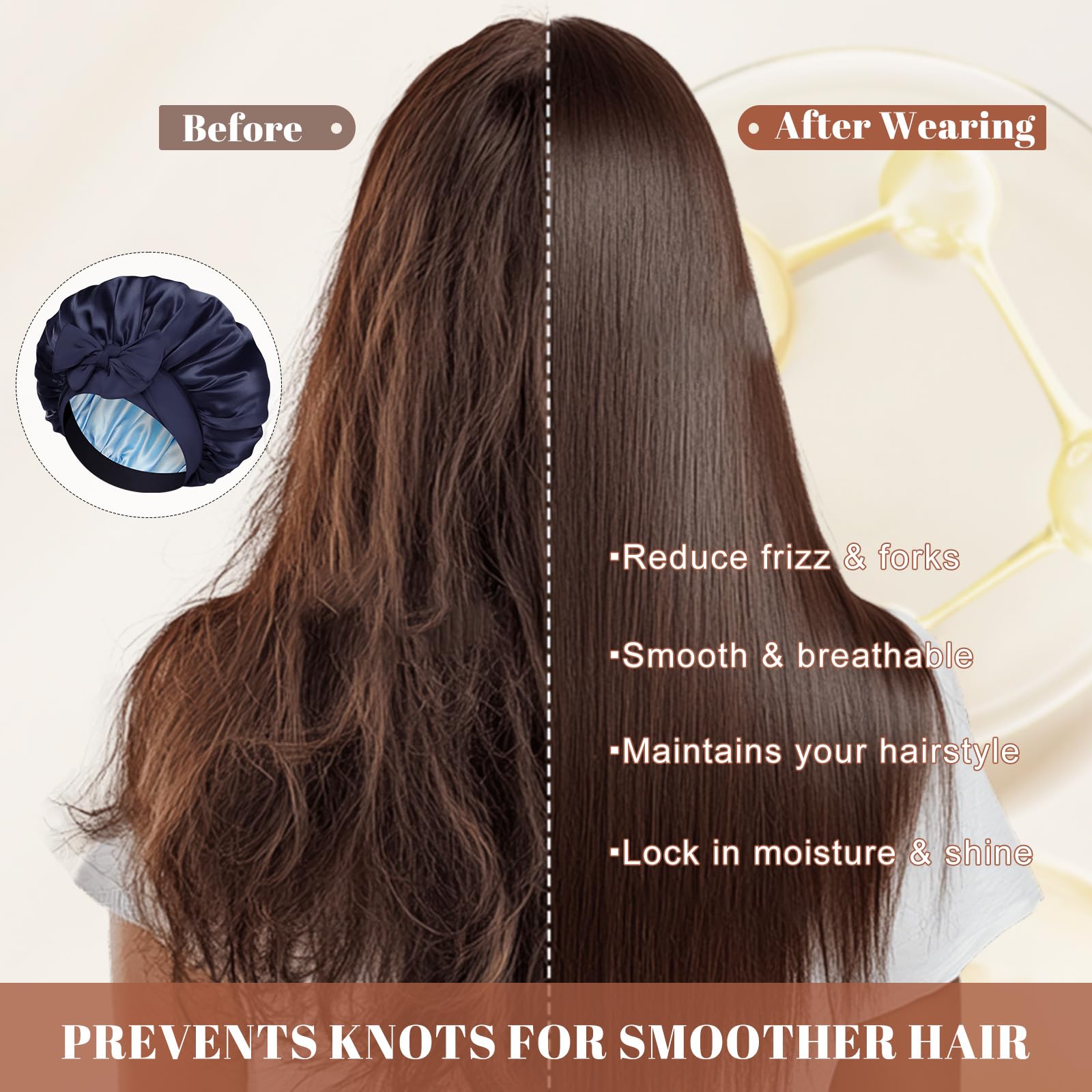 CHLINS gorro satén para cuidado del cabello mantiene la humedad y facilita el peinado