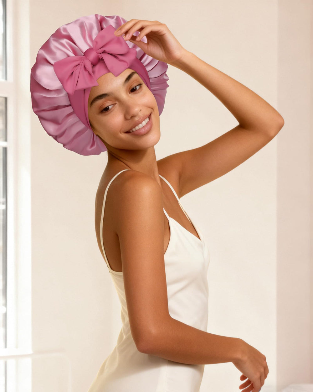 CHLINS night cap with two scrunchies for versatile styling.