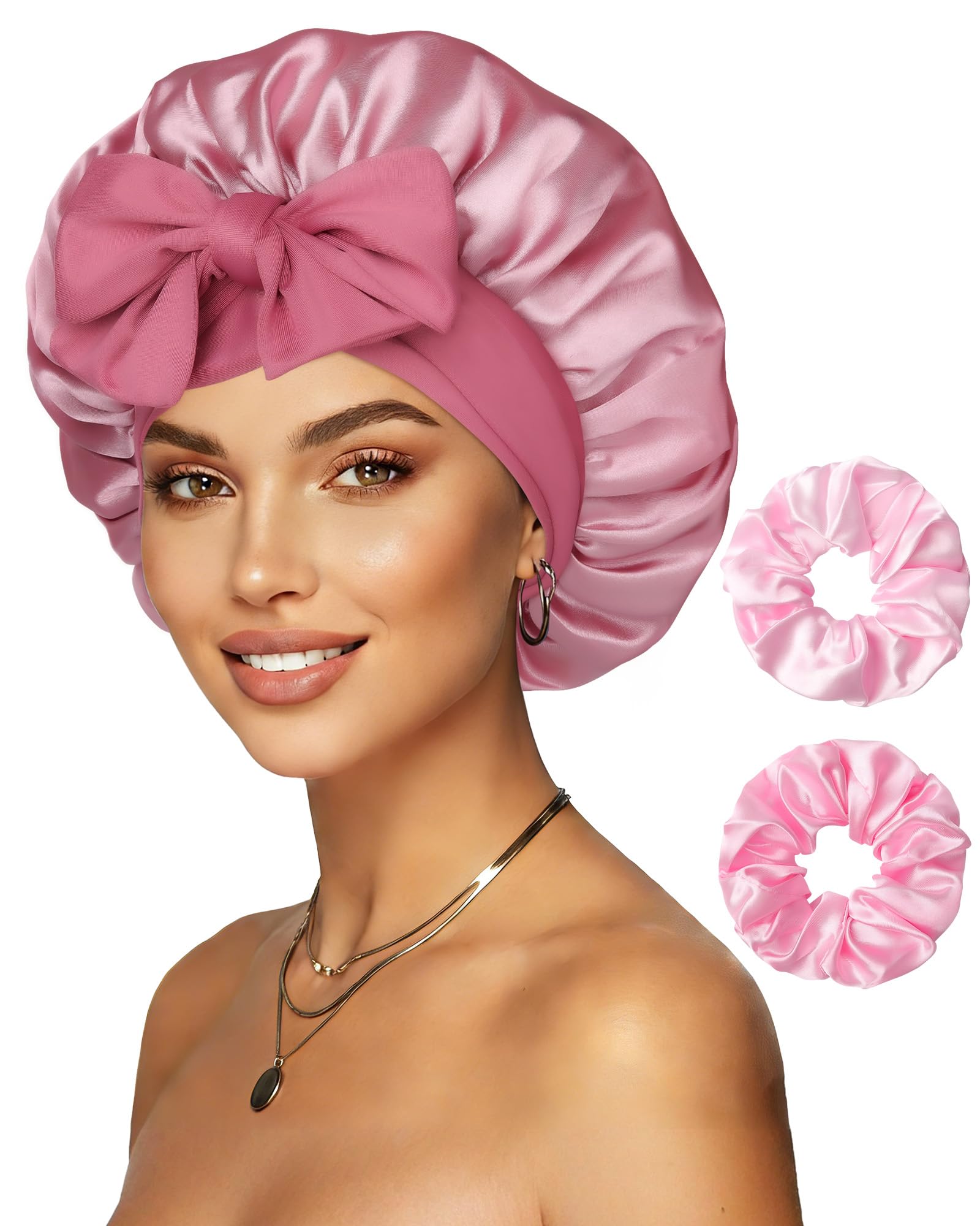 CHLINS reversible satin bonnet front view for overnight hair protection and natural shine.