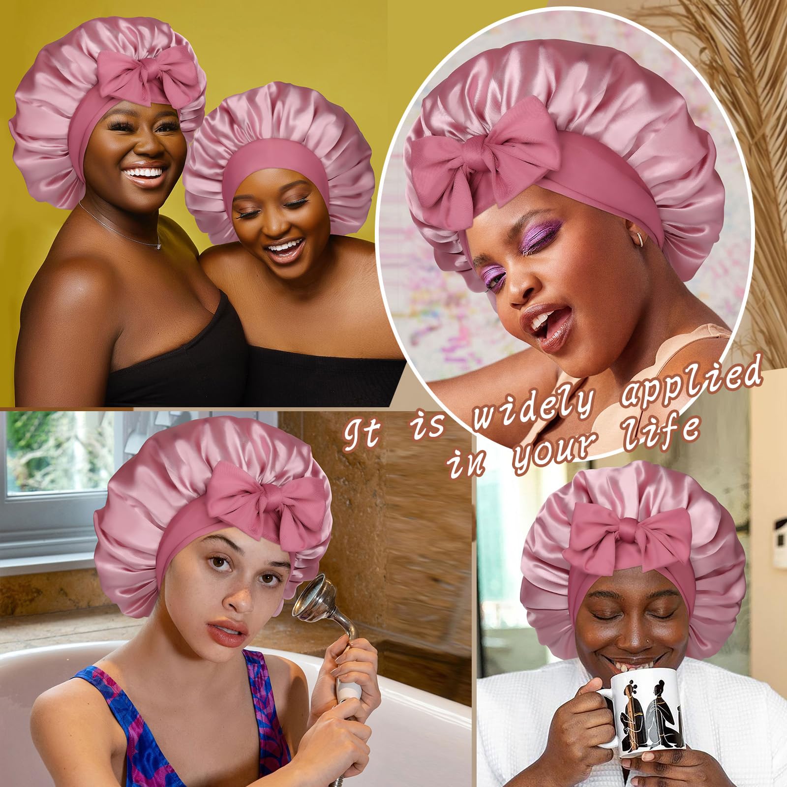 CHLINS bonete de satén para cabello rizado y liso, protección nocturna