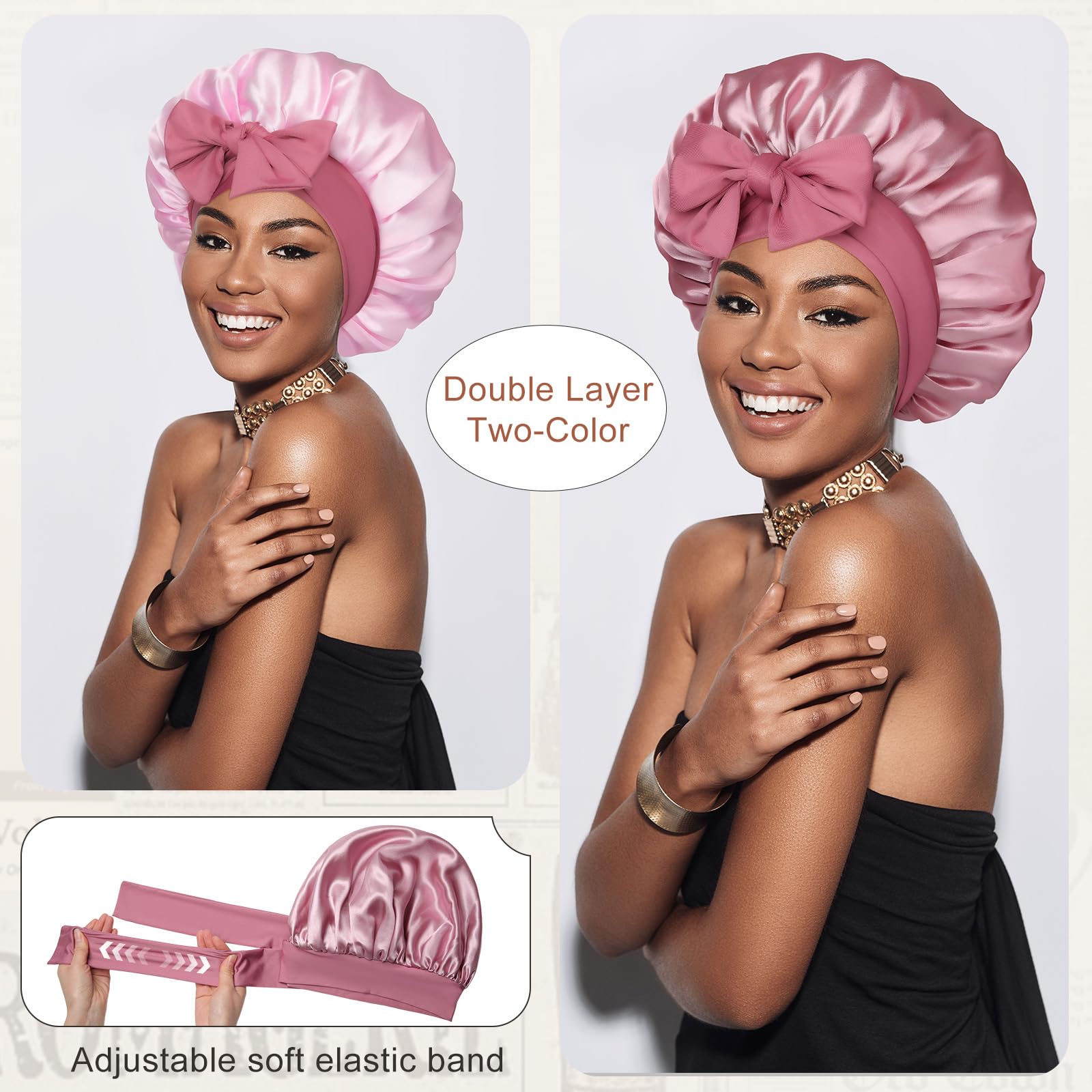 CHLINS bonete de satén de doble capa para dormir protege la humedad del cabello