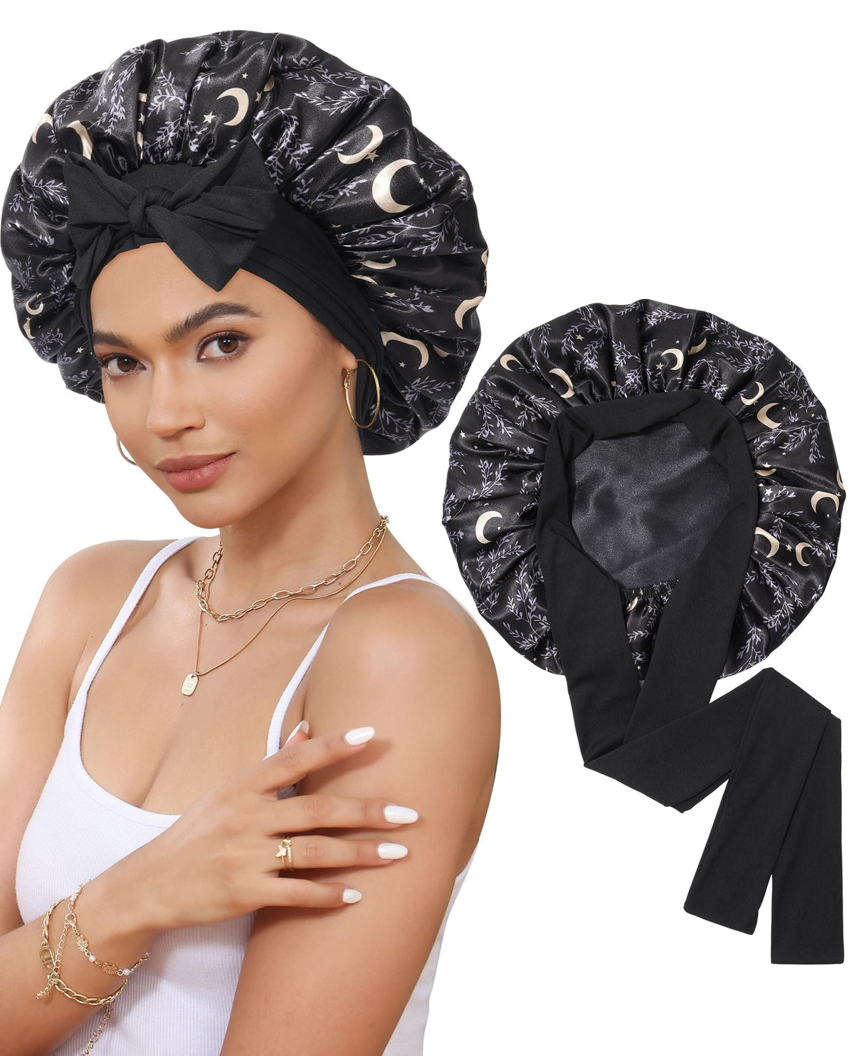 CHLINS bonete de satén, doble capa, protege el cabello durante la noche