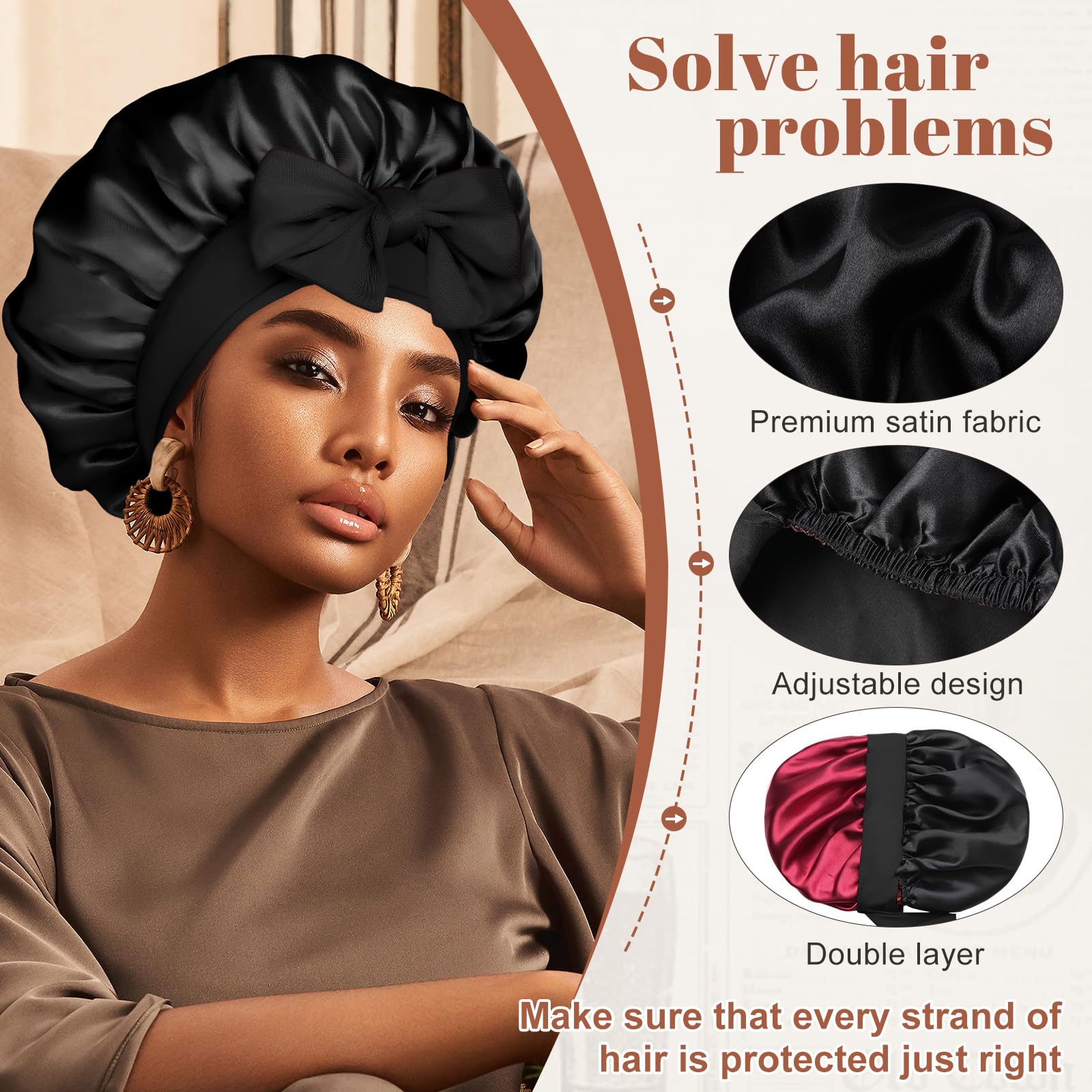 CHLINS bonete satén protege el cabello y mantiene la humedad durante la noche.