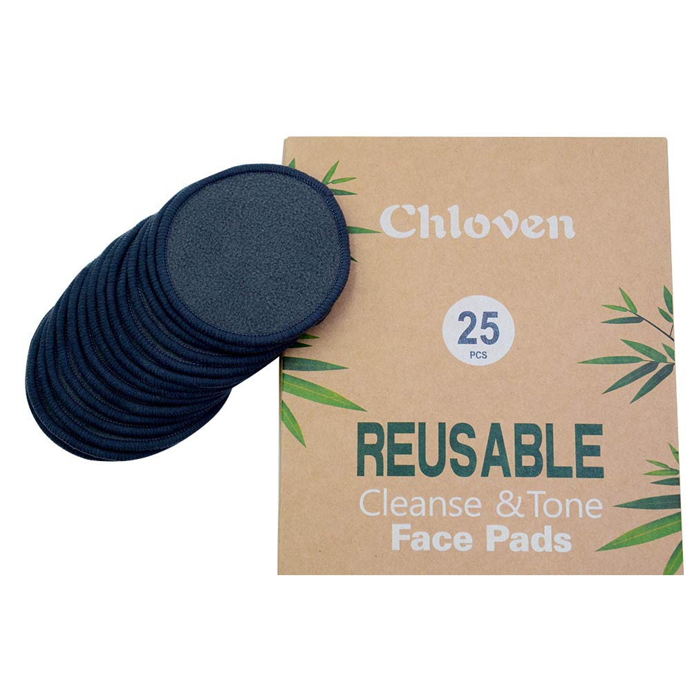 Chloven charcoal bamboo pads in use on face for cleansing routine