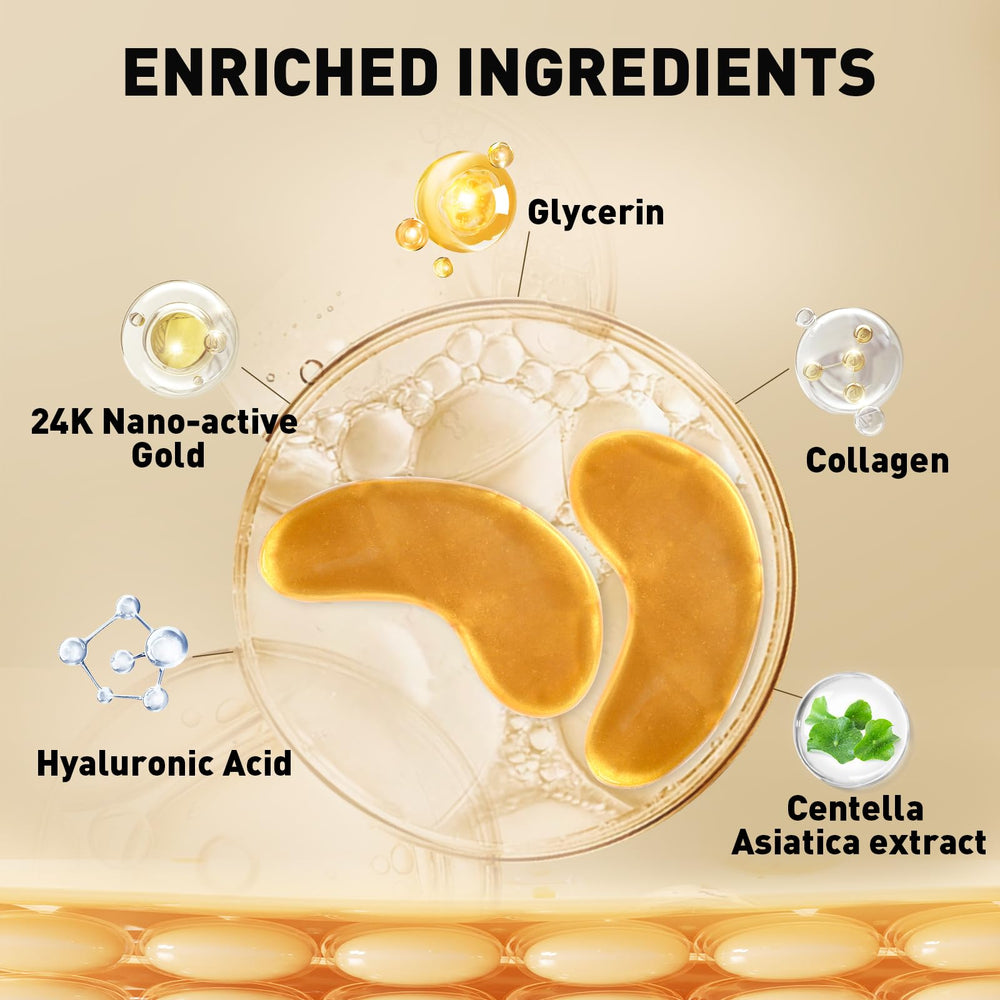 Close-up of CHMI 24K gold essence and collagen on eye patch