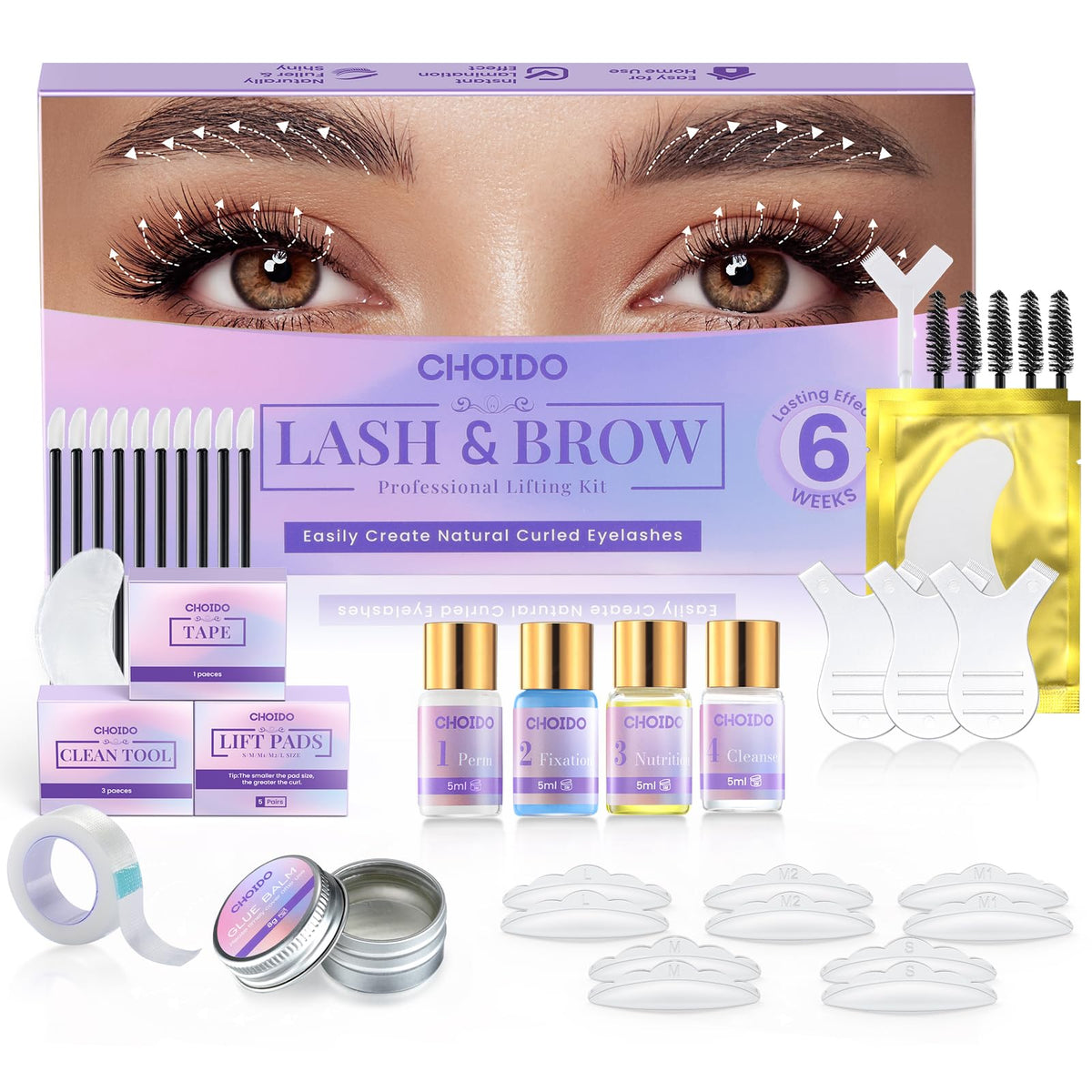 Choido Lash Lift Kit box shows an all-in-one lash solution for at-home salon-quality results.